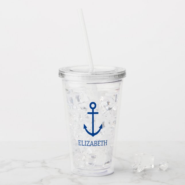 Personalisierter, blauer und weißer Wasseranker Acryltrinkbecher (Vorderseite Ice)