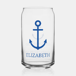 Personalisierter, blauer und weißer Wasseranker Dosenglas