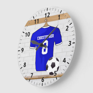 Personalisierter blauer weißer Fußball-Fußball Große Wanduhr