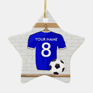 Personalisierter blauer weißer Fußball-Fußball Keramikornament