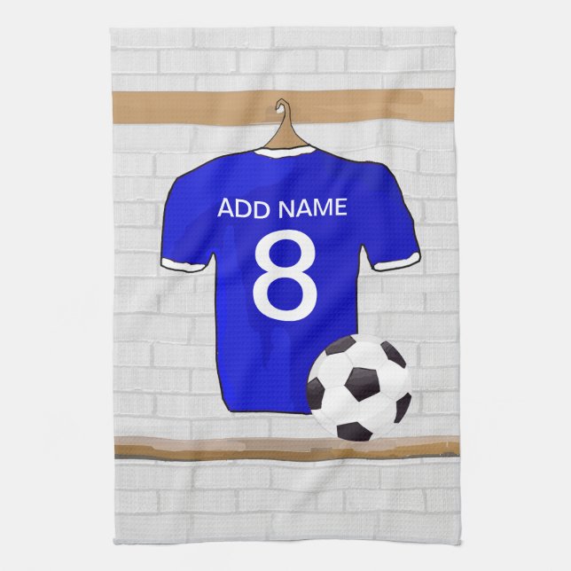 Personalisierter blauer weißer Fußball-Fußball Küchentuch (Vertikal)