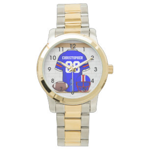 Personalisierter blauer weißer roter Fußball Armbanduhr