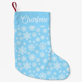 Personalisierter blauer Winter Schneeflocken Kleiner Weihnachtsstrumpf