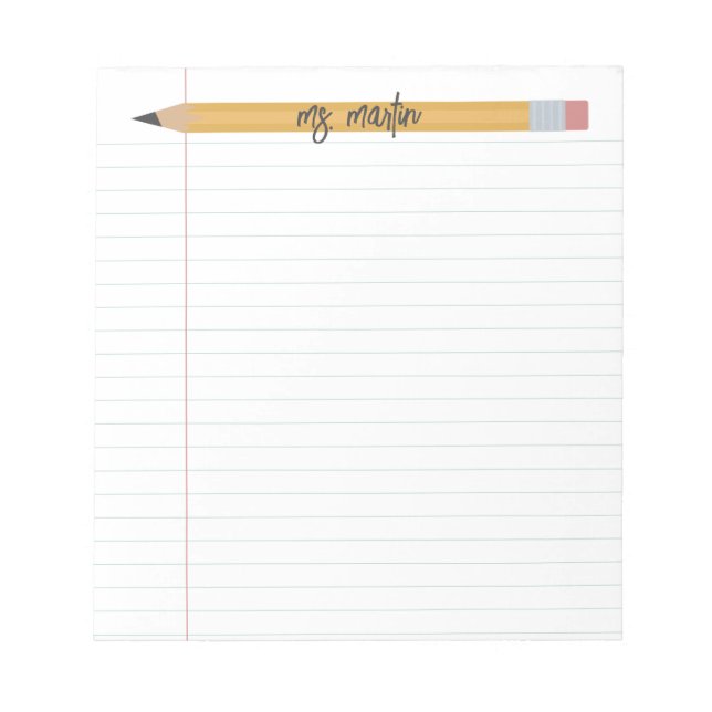 personalisierter Bleistift- und Papierlehrer Notizblock (Vorderseite)