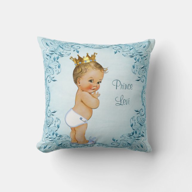 Personalisierter blonder Prinz Blue Leaves Kissen (Vorderseite)