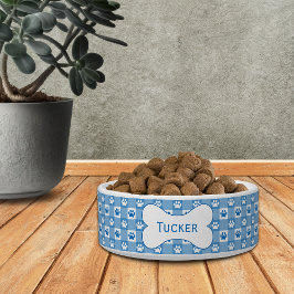 Personalisierter Blue Gingham mit Paw Prints und K Napf