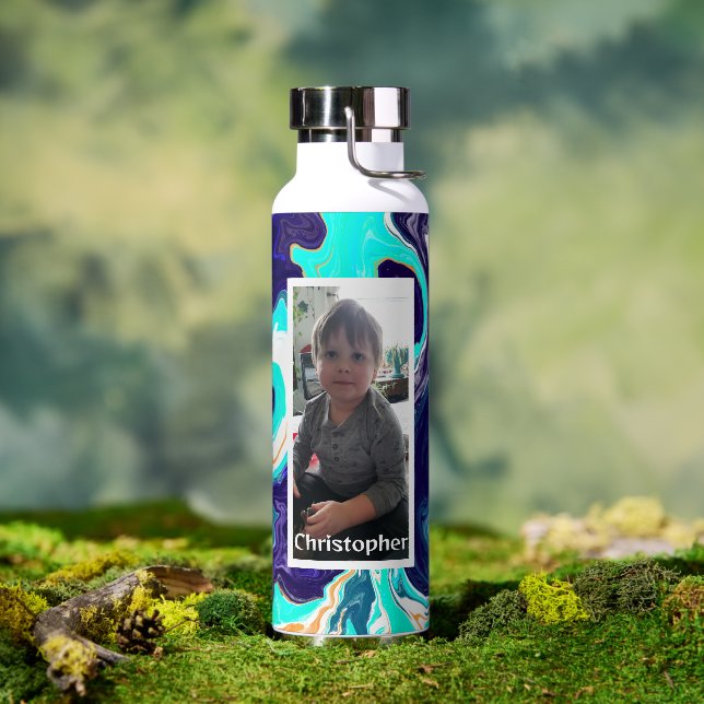 Personalisierter Blue Lime Green Digita-Marmor Trinkflasche (Außenbereich)
