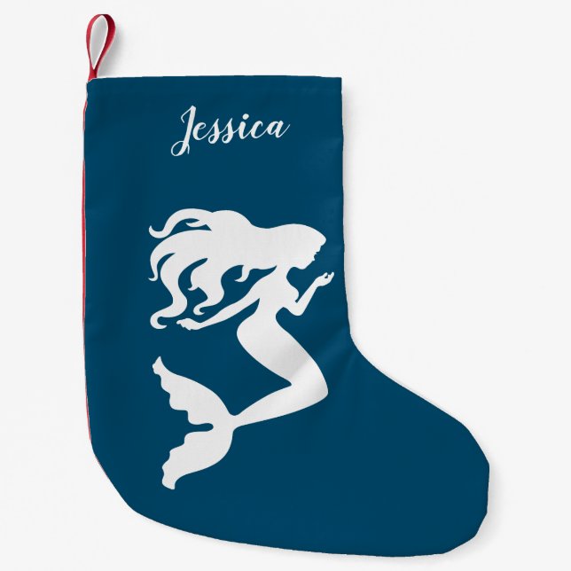 Personalisierter Blue-White-Mermaid-Strumpf Kleiner Weihnachtsstrumpf (Vorderseite)