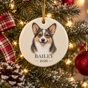 Personalisierter Bluie Corgi Name & Jahr Keramik Ornament