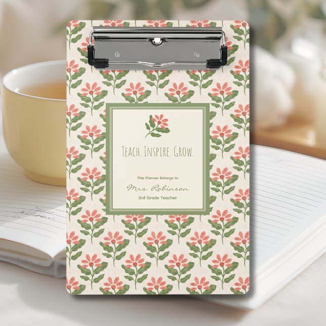 Personalisierter Blumen-Lehrerplaner Mini Klemmbrett (Personalized Mini Clipboard for Teachers | Perfect Floral Custom Clipboard for Educators)