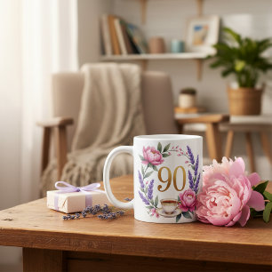 Personalisierter Blumen-Mug zum 90. Geburtstag für Kaffeetasse
