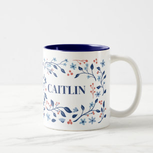 Personalisierter Blumen-Namensbecher – Individuell Zweifarbige Tasse