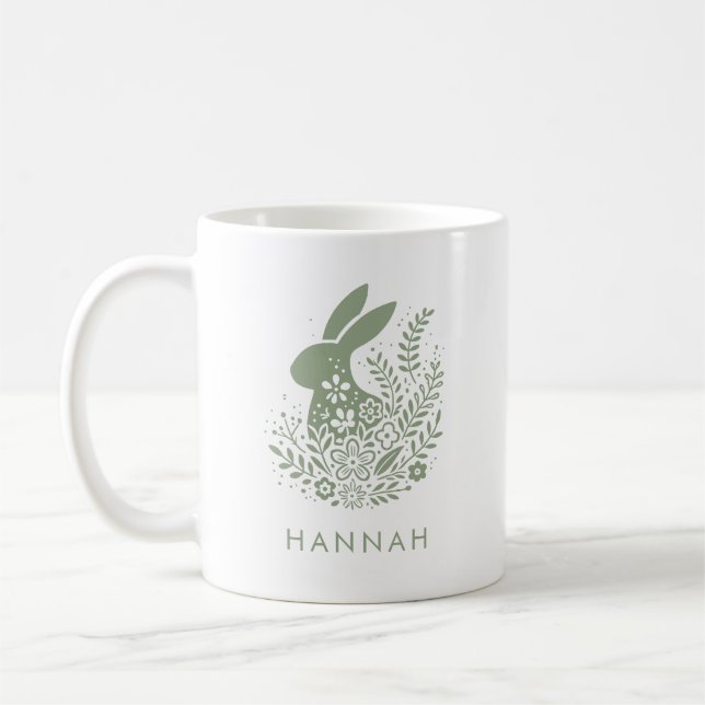Personalisierter Blumen-Osterhase Kaffeetasse (Links)