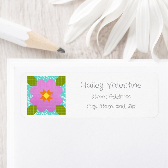 Personalisierter Blumen-Quiltblock-Rücksendeadress (Insitu)