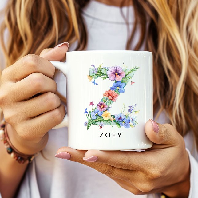 Personalisierter Blumenalphabet-Becher als Dankesc Kaffeetasse (Custom Mug Bridal Shower Gift for Bride, Floral Alphabet Mug Gift for Coworker Boss Bridesmaid)