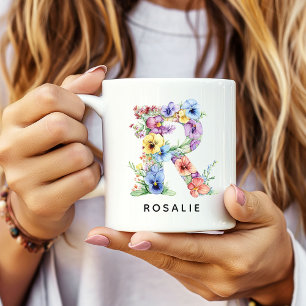 Personalisierter Blumenalphabet-Becher zum Geburts Kaffeetasse