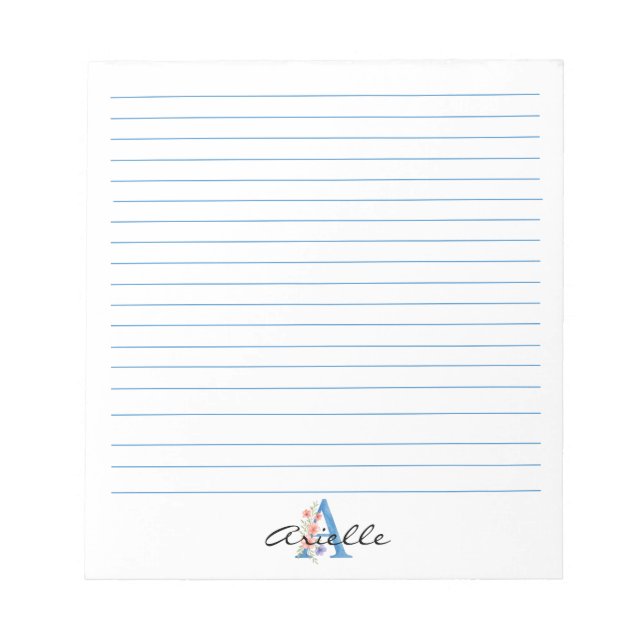 Personalisierter Blumenbrief A monogramm Notizblock (Vorderseite)