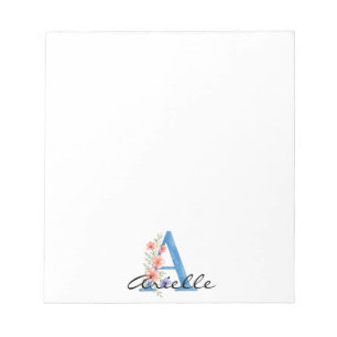Personalisierter Blumenbrief A monogramm Notizblock