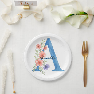 Personalisierter Blumenbrief A monogramm Pappteller