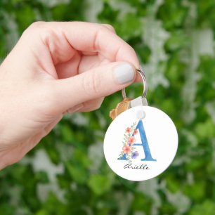 Personalisierter Blumenbrief A monogramm Schlüsselanhänger