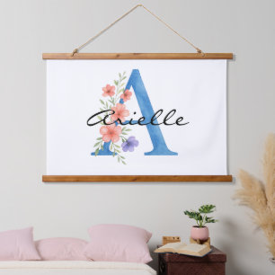 Personalisierter Blumenbrief A monogramm Wandteppich Mit Holzrahmen