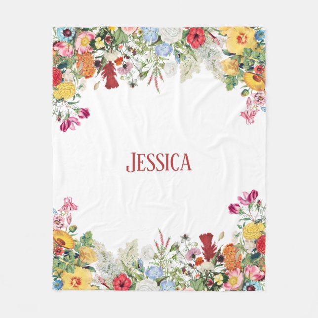 Personalisierter Blumengarten Farbige Blume Fleecedecke (Vorderseite)