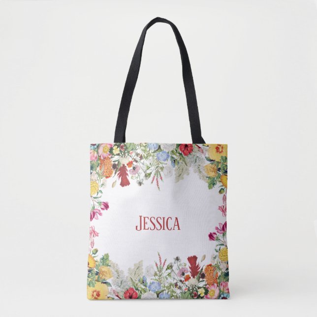 Personalisierter Blumengarten Farbige Blume Tasche (Vorderseite)