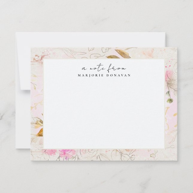 Personalisierter Blumengarten Pink Stationer Mitteilungskarte (Vorderseite)