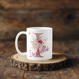 Personalisierter Blumeninitial-Becher – Buchstabe Kaffeetasse