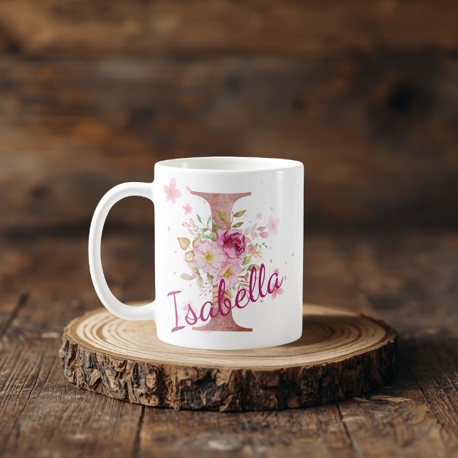 Personalisierter Blumeninitial-Becher – Buchstabe  Kaffeetasse (Von Creator hochgeladen)