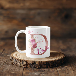 Personalisierter Blumeninitial-Becher – Buchstabe Kaffeetasse