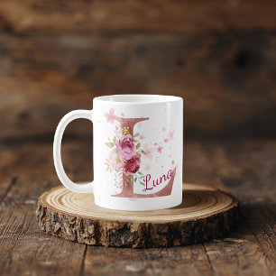 Personalisierter Blumeninitialen-Becher – Buchstab Kaffeetasse