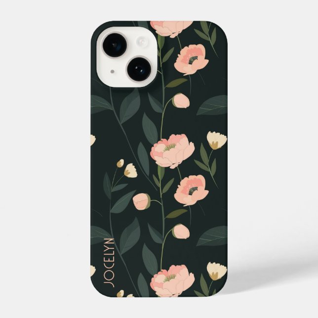 Personalisierter Blumenkoffer iPhone 14 Hülle (Rückseite)
