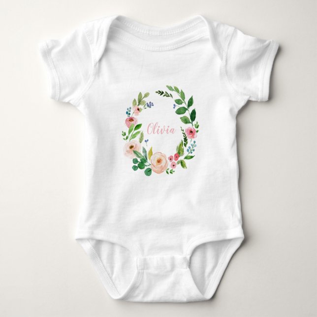 Personalisierter Blumenkranz Baby Strampler (Vorderseite)