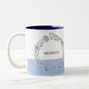 Personalisierter Blumenkranz-Becher mit navyblauen Zweifarbige Tasse