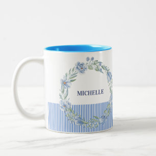 Personalisierter Blumenkranz-Becher mit navyblauen Zweifarbige Tasse