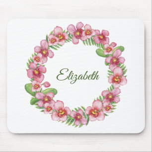 Personalisierter Blumenkranz in Rosa und Grün Mousepad