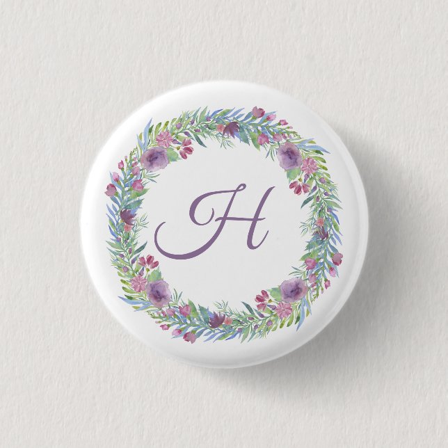 Personalisierter Blumenkranz mit Monogramm Button (Vorderseite)