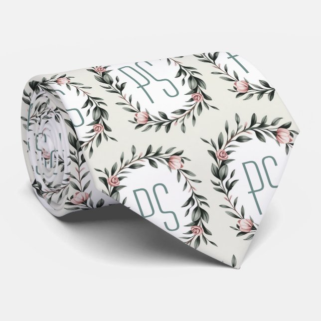 Personalisierter Blumenkranz Monogramm Krawatte (Gerollt)