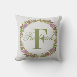 Personalisierter Blumenkranz Nachname Monogramm Kissen