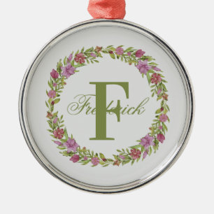 Personalisierter Blumenkranz Nachname Monogramm Ornament Aus Metall