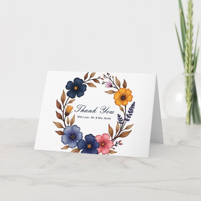 Personalisierter Blumenkranz Vielen Dank Dankeskarte (Vorderseite)