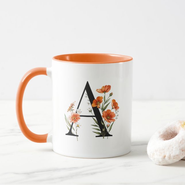 Personalisierter Blumenmonogramm-Becher Tasse (Mit Donut)