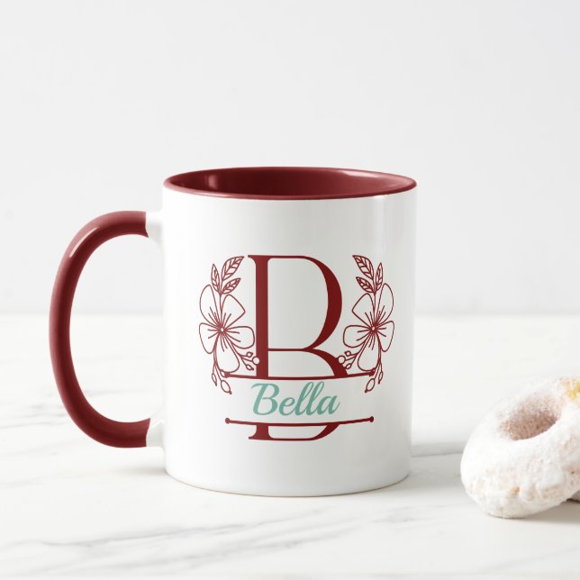 Personalisierter Blumenmonogramm-Buchstabe B Beche Tasse (Mit Donut)