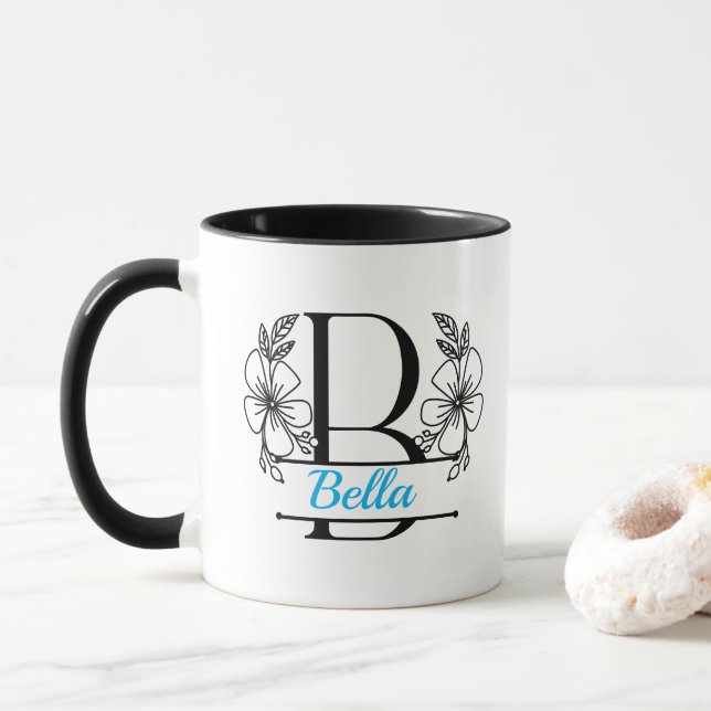 Personalisierter Blumenmonogramm-Buchstabe B Beche Tasse (Mit Donut)