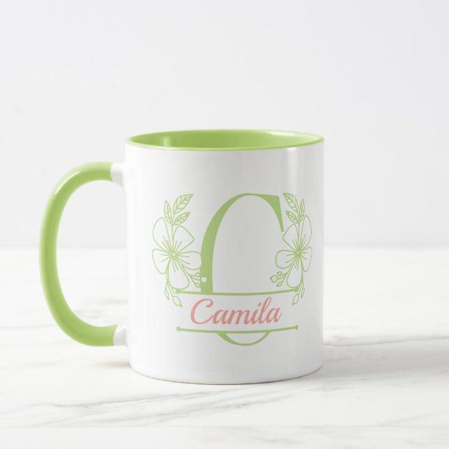 Personalisierter Blumenmonogramm-Buchstabe C Beche Tasse (Links)