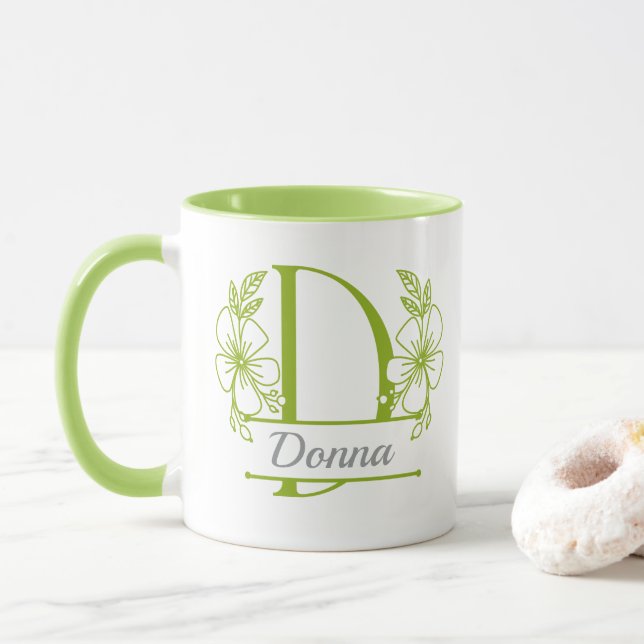 Personalisierter Blumenmonogramm-Buchstabe D Beche Tasse (Mit Donut)