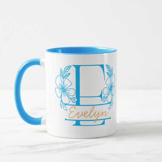 Personalisierter Blumenmonogramm-Buchstabe E Beche Tasse (Links)