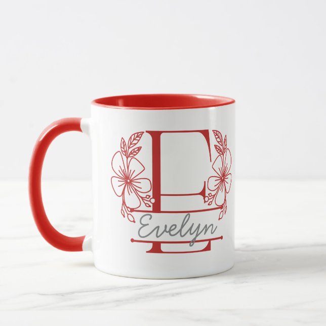 Personalisierter Blumenmonogramm-Buchstabe E Beche Tasse (Links)