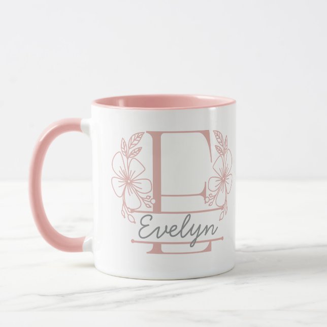 Personalisierter Blumenmonogramm-Buchstabe E Beche Tasse (Links)